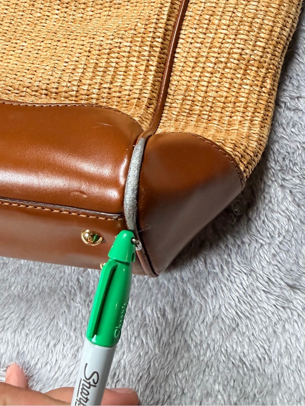 Lauren Ralph Lauren Straw Tote with Brown Leather Trim - Picture 11 of 11